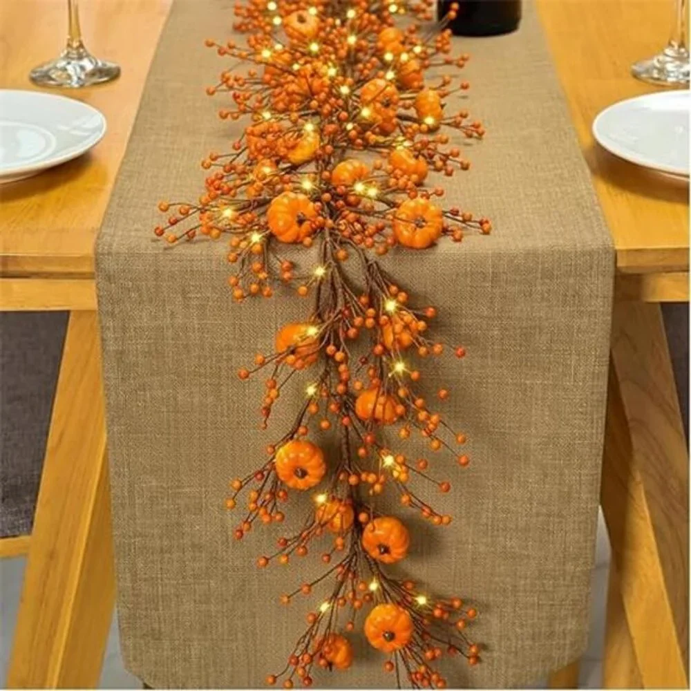 59 Inches Fall Garland with Lights Artificial Autumn Garland with Pumpkin